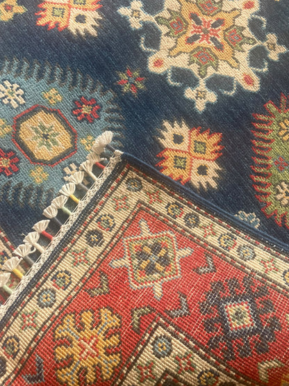 Medium Kazak Hand-Knotted Afghan Wool Rug 5529 180 x 121cm