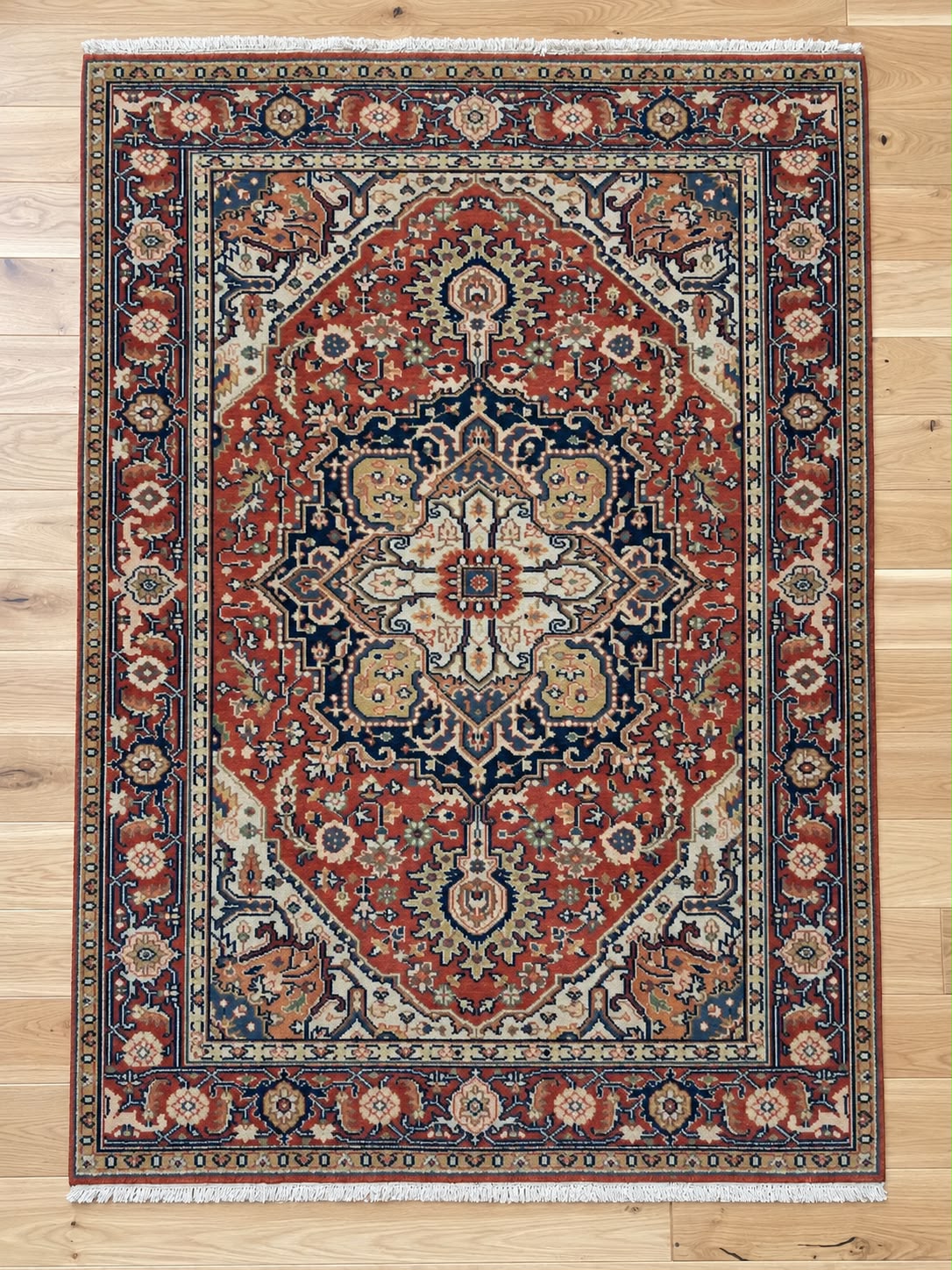 Heriz Design Hand Knotted Indian Wool Rug 181 x 127cm 1807