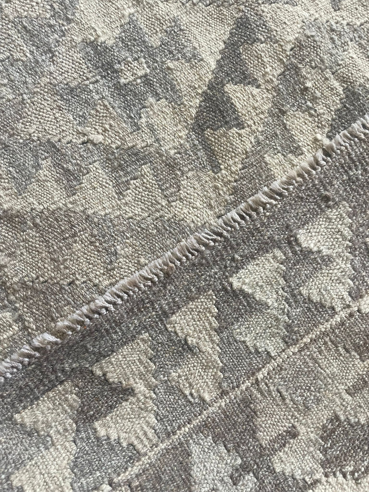 Natural Grey Kelim Hand-Woven Afghan Wool Rug 3902 193 x 154cm