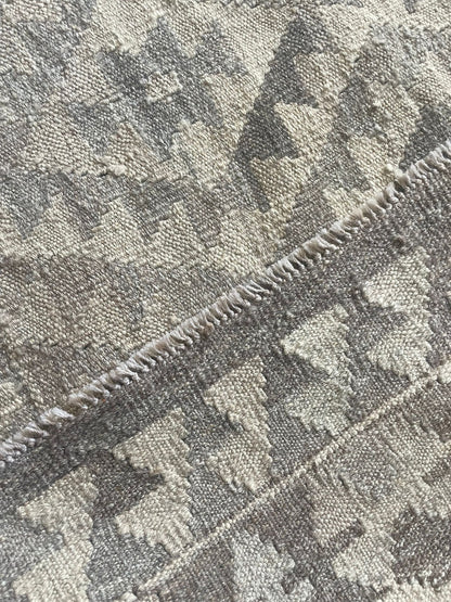 Natural Grey Kelim Hand-Woven Afghan Wool Rug 3902 193 x 154cm