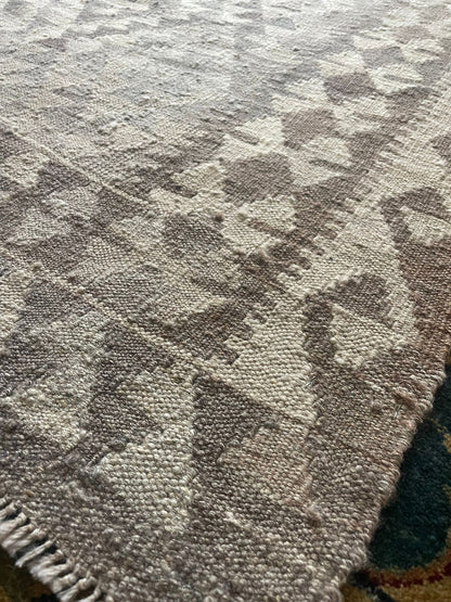 Natural Grey Kelim Hand-Woven Afghan Wool Rug 3902 193 x 154cm