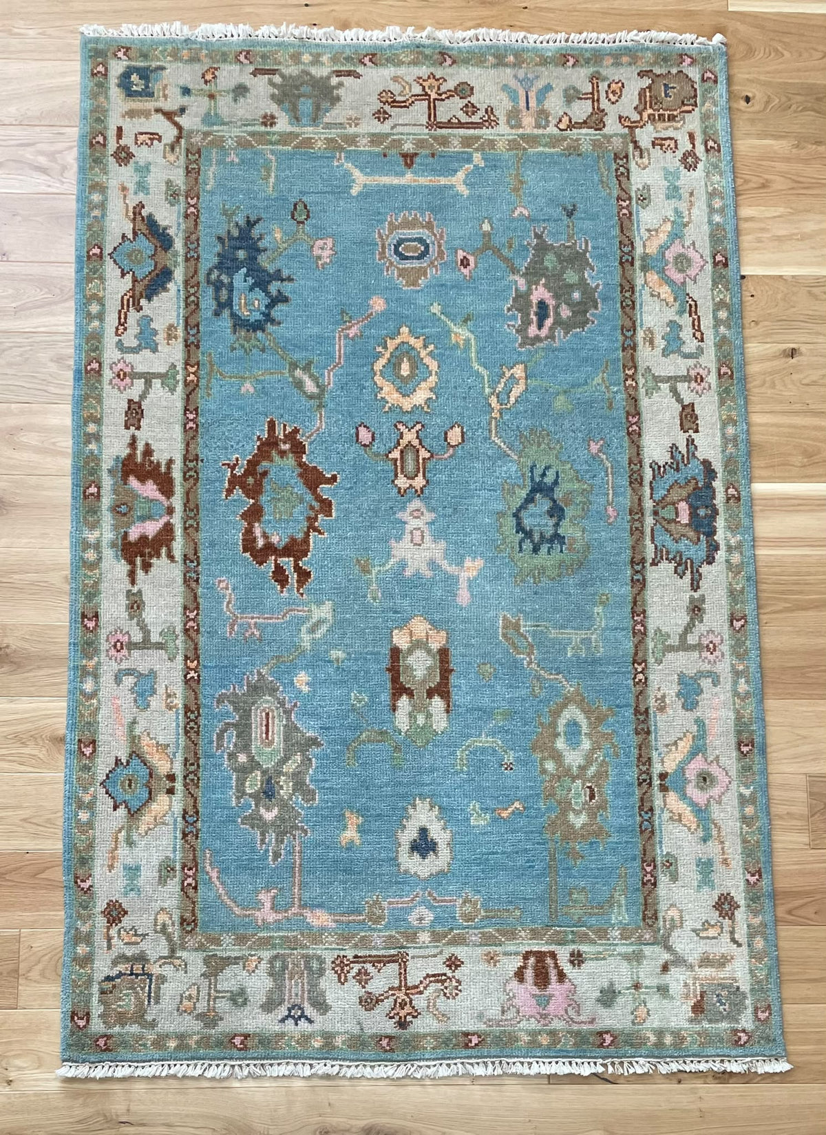 Oushak Hand Knotted Indian Wool Rug 182 x 119cm 2217