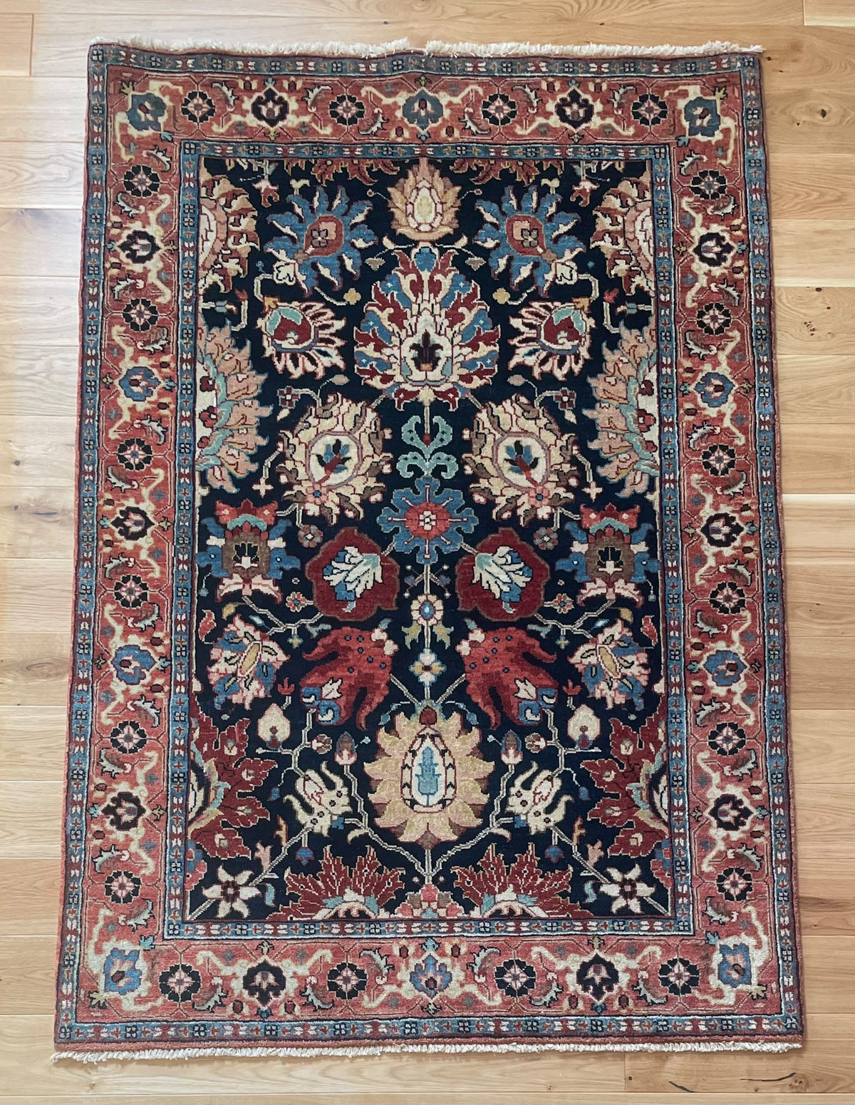Traditional Hand-Knotted Indian Wool Rug 22 AA 178 x 124cm