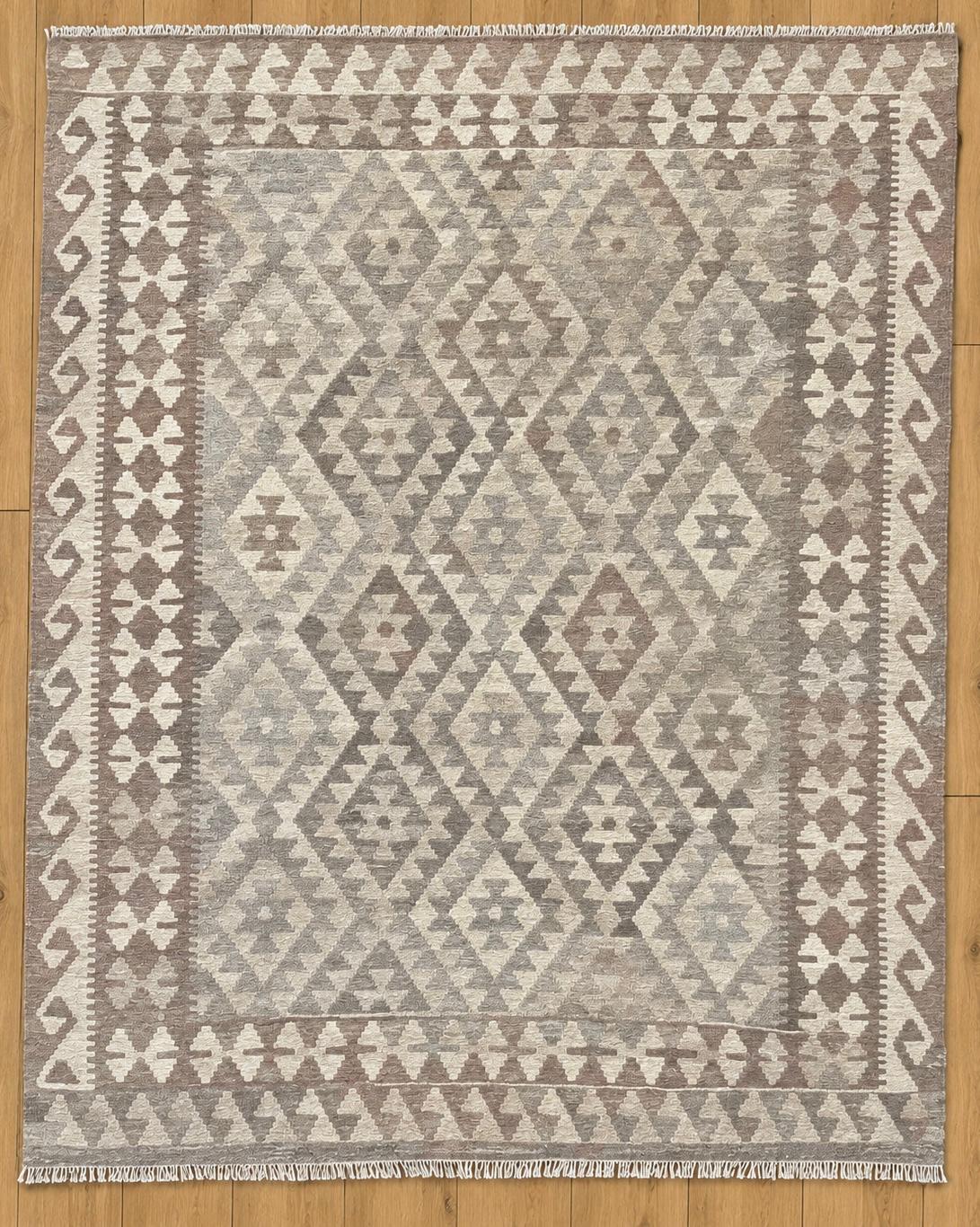 Natural Grey Kelim Hand-Woven Afghan Wool Rug 3902 193 x 154cm
