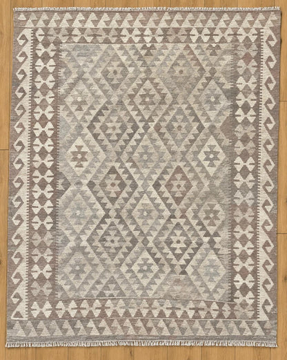 Natural Grey Kelim Hand-Woven Afghan Wool Rug 3902 193 x 154cm