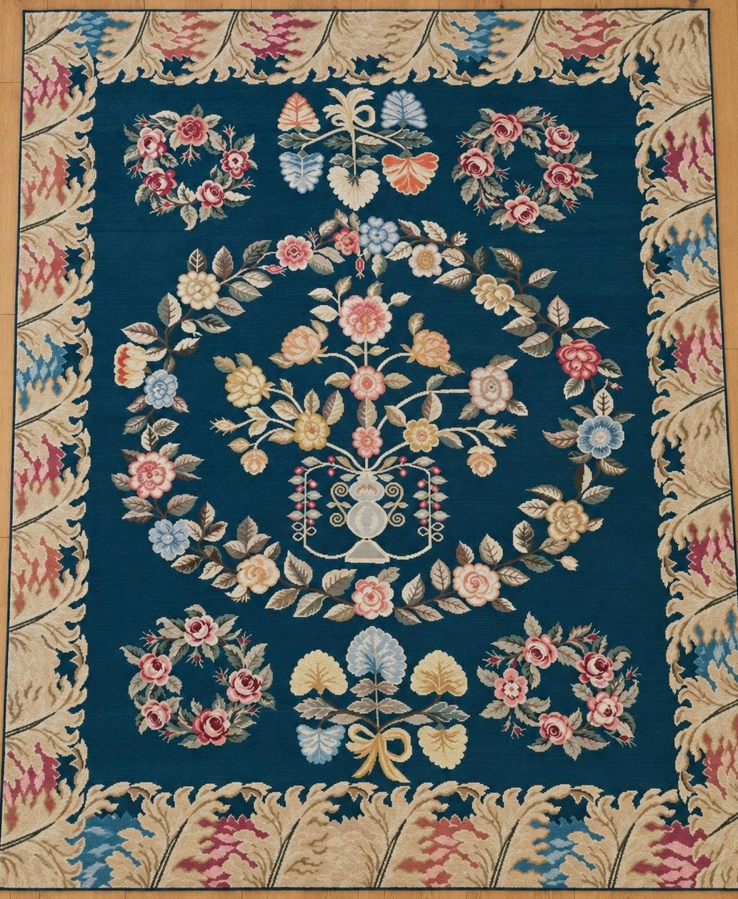 Wreath Needlepoint Hand-Woven Indian Wool Rug 14042 241 x 189cm