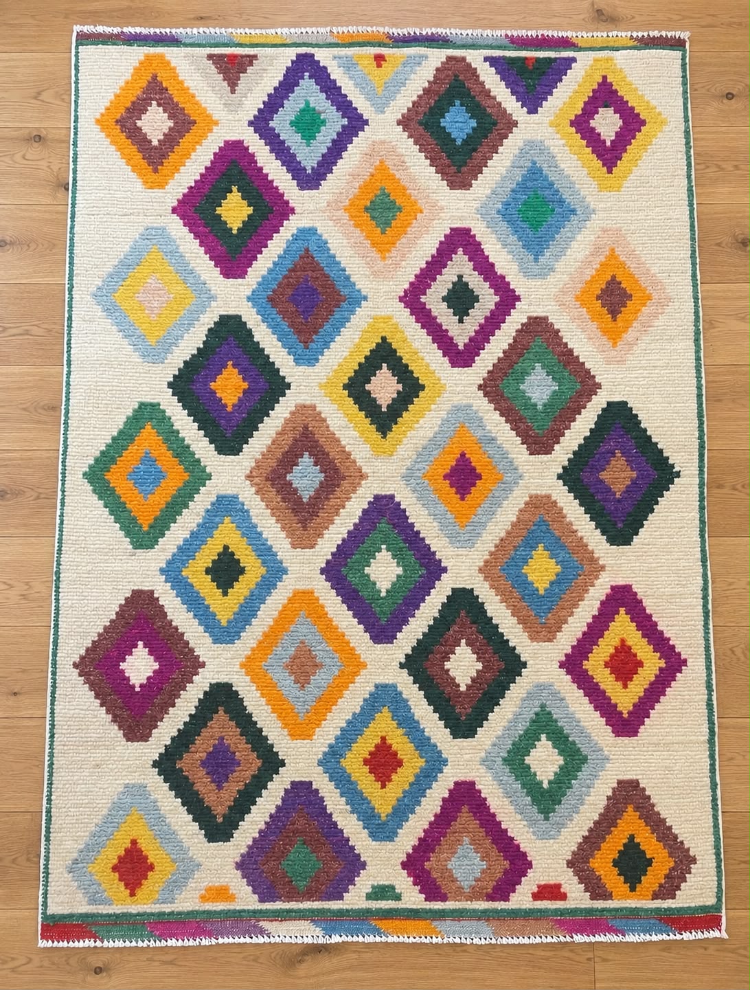 Moroccan Design Hand-Knotted Afghan Wool Rug 5771 180 x 123cm