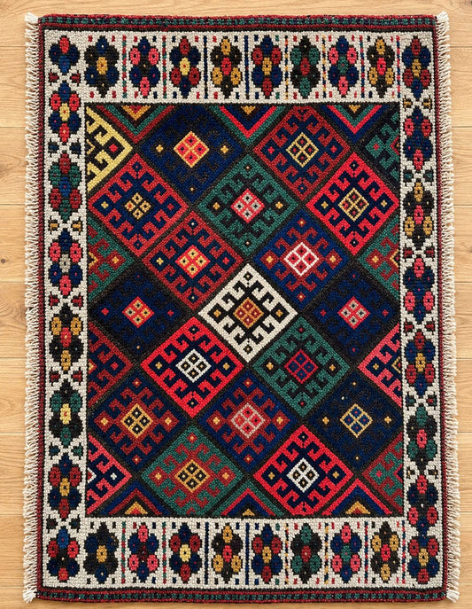 Antique Karachi hand-Knotted Afghan Wool Rug 5230 76 x 53cm
