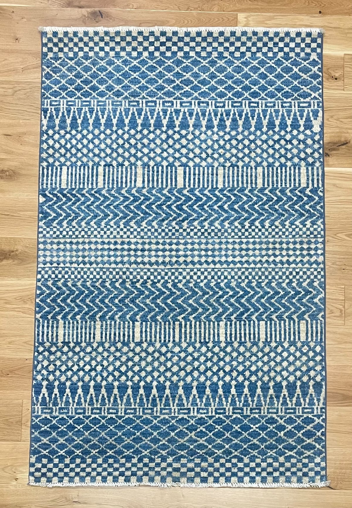 Odyssey Blue Hand-Knotted Afghan Wool Rug 5103 148 x 91cm