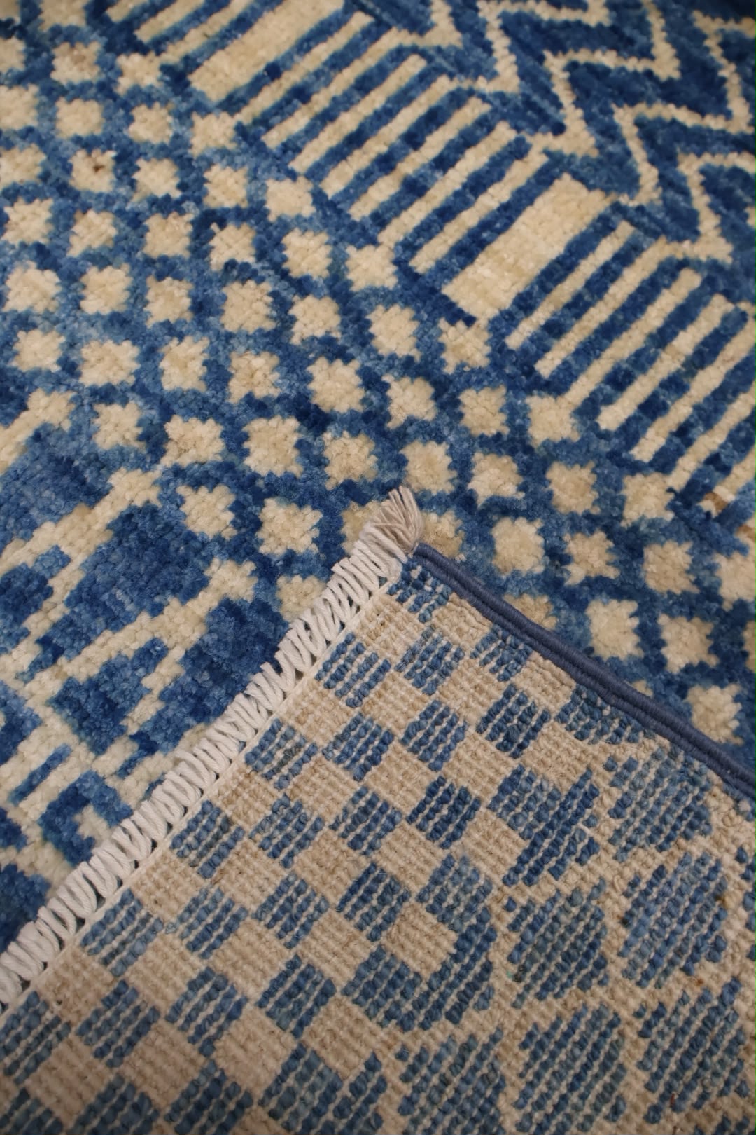 Odyssey Blue Hand-Knotted Afghan Wool Rug 5103 148 x 91cm