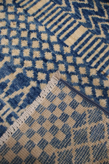 Odyssey Blue Hand-Knotted Afghan Wool Rug 5103 148 x 91cm