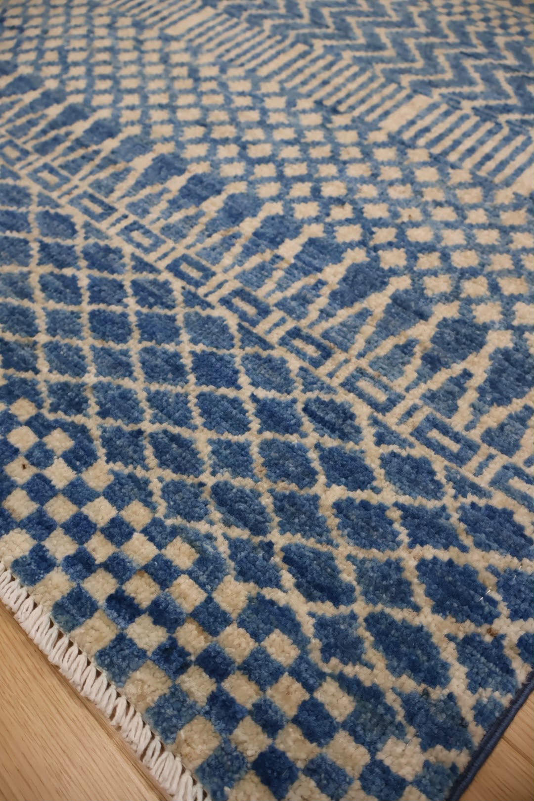 Odyssey Blue Hand-Knotted Afghan Wool Rug 5103 148 x 91cm