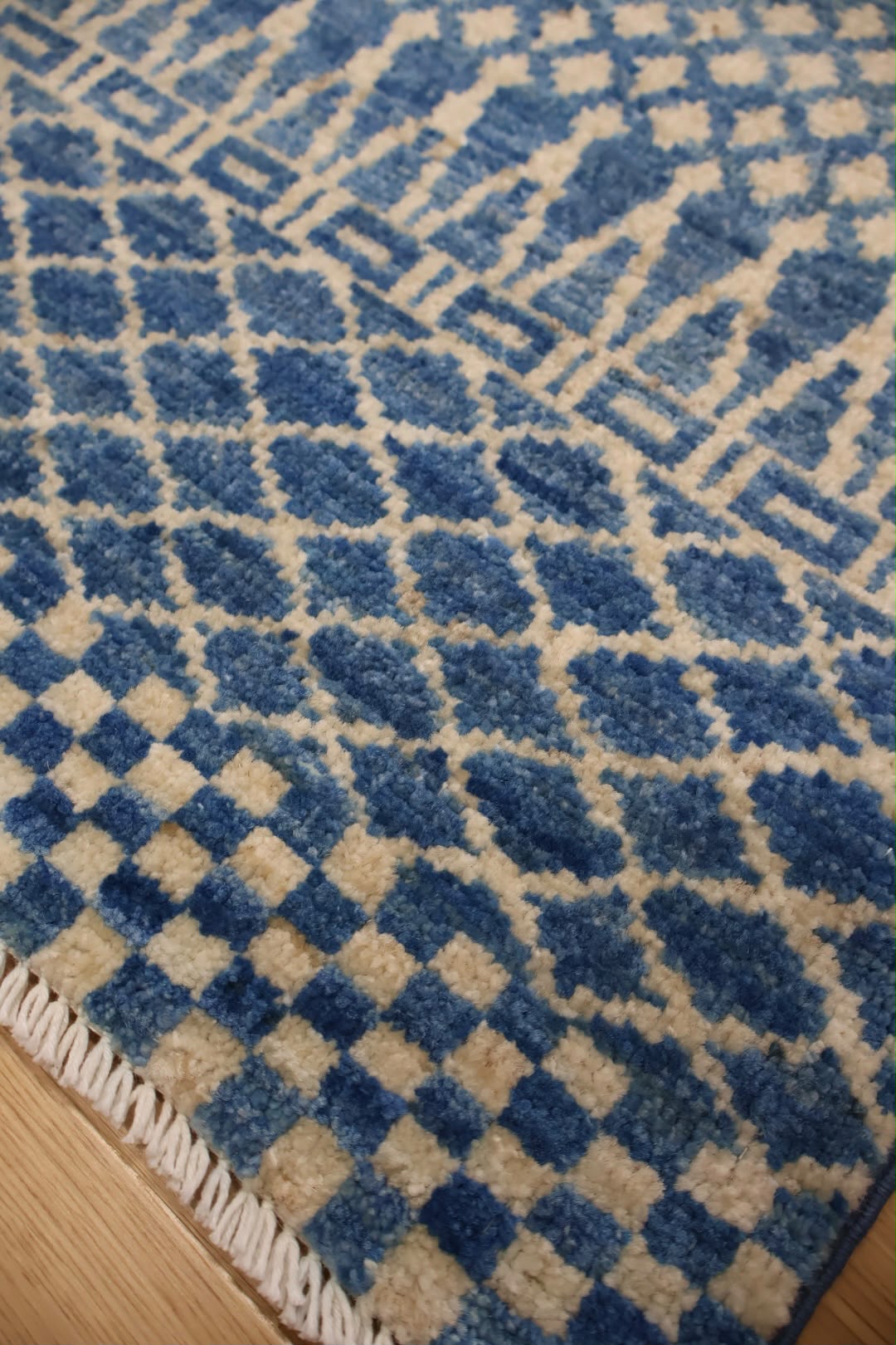 Odyssey Blue Hand-Knotted Afghan Wool Rug 5103 148 x 91cm