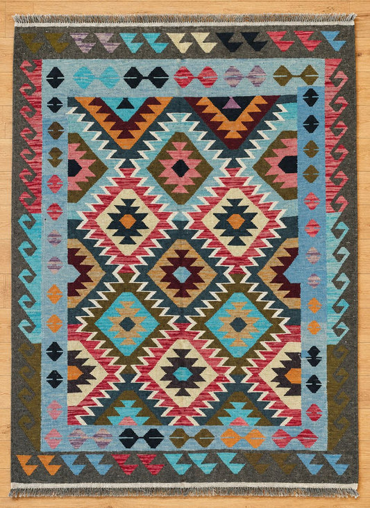 Kelim Hand Woven Afghan Wool Rug 19/05 6026 195 x 153cm