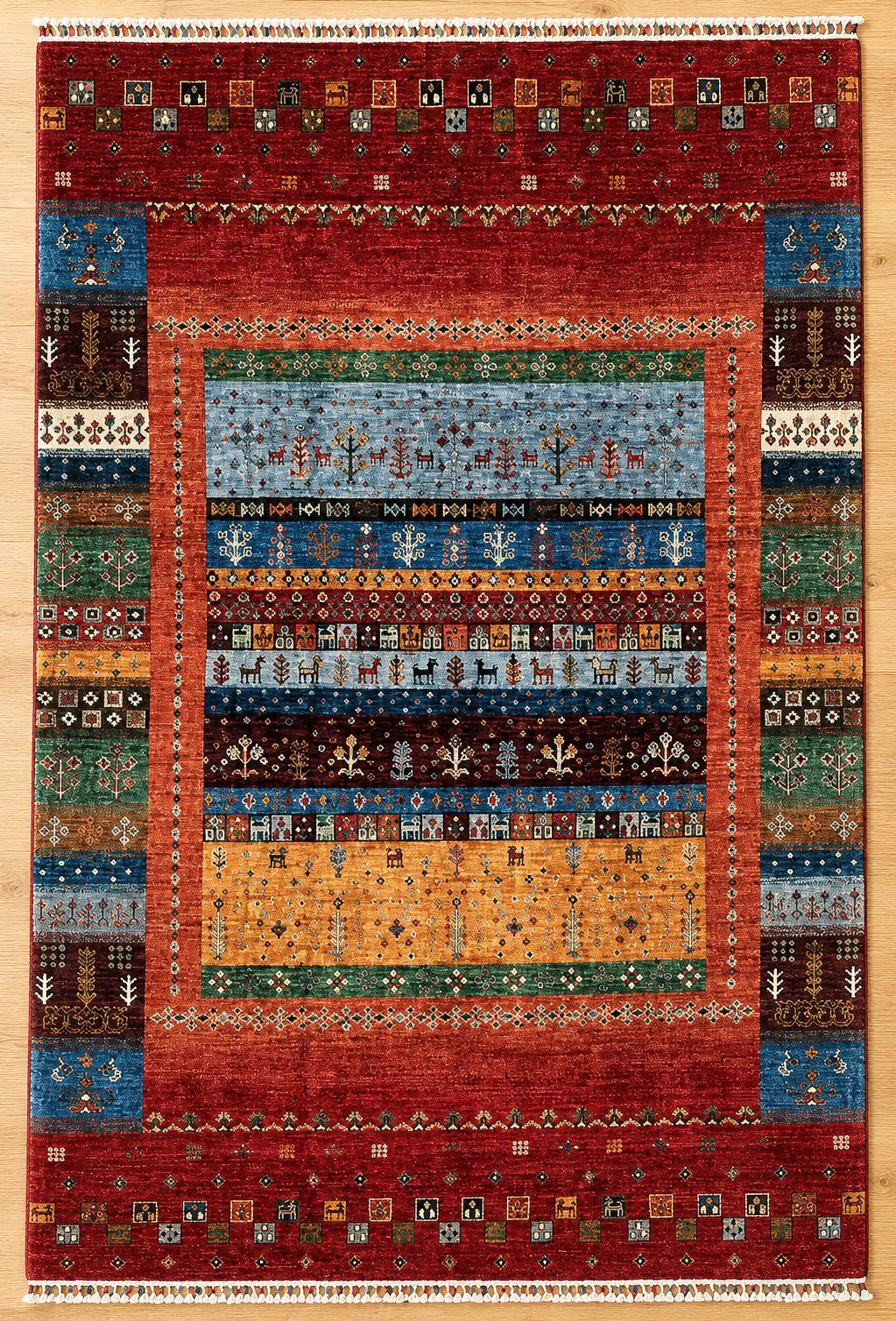 Gabbeh Design Hand Knotted Afghan Wool Rug 6002 242 x 169cm