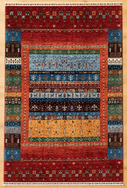 Gabbeh Design Hand Knotted Afghan Wool Rug 6002 242 x 169cm