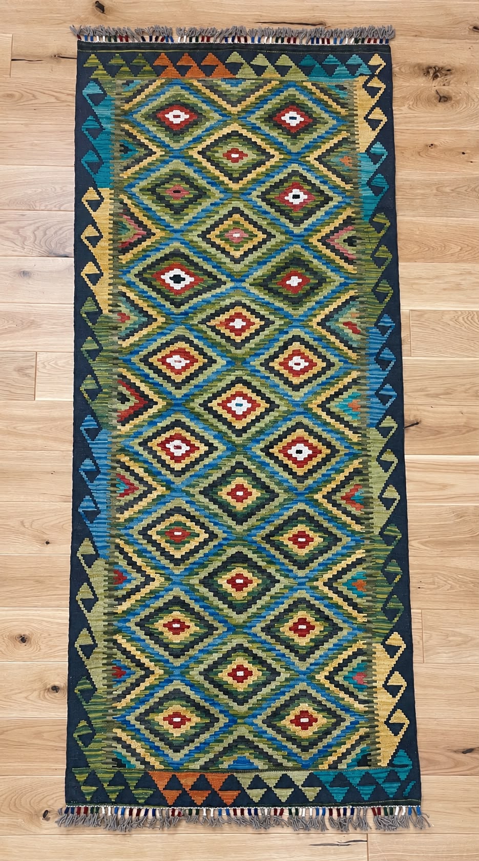 Kabul Kelim Hand-Knotted Afghan Wool Rug 6216 203 x 84cm