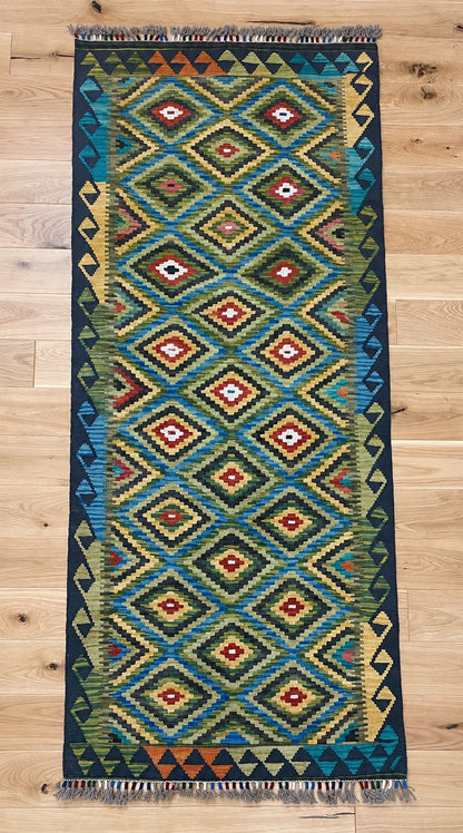 Kabul Kelim Hand-Knotted Afghan Wool Rug 6216 203 x 84cm
