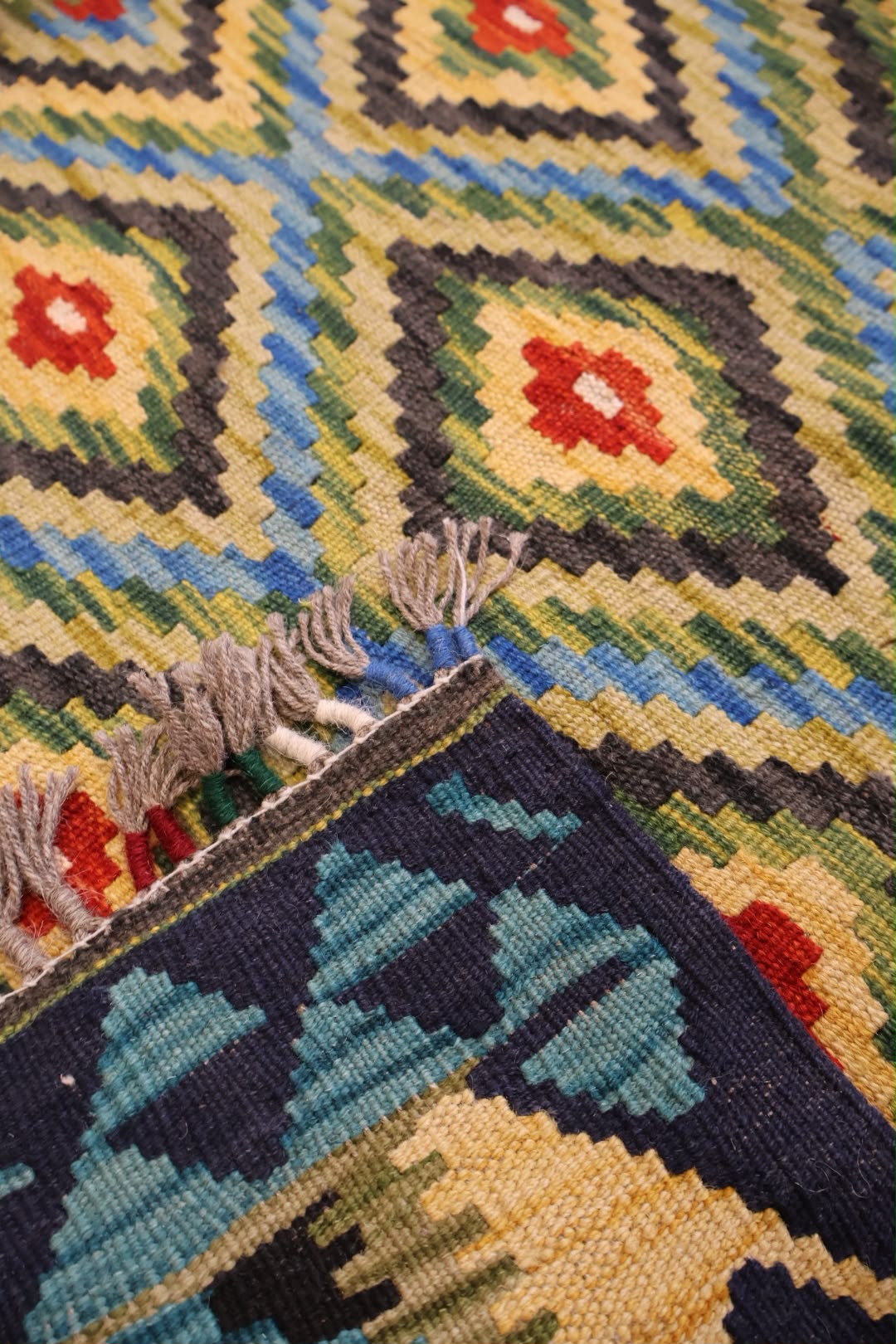 Kabul Kelim Hand-Knotted Afghan Wool Rug 6216 203 x 84cm