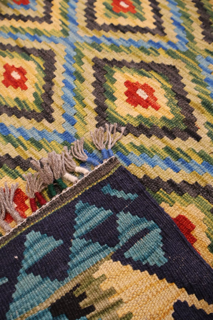 Kabul Kelim Hand-Knotted Afghan Wool Rug 6216 203 x 84cm