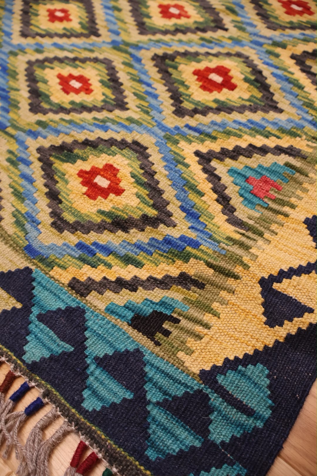 Kabul Kelim Hand-Knotted Afghan Wool Rug 6216 203 x 84cm