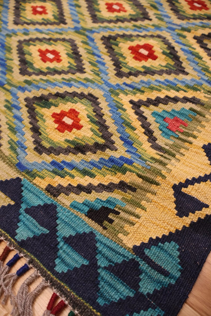Kabul Kelim Hand-Knotted Afghan Wool Rug 6216 203 x 84cm