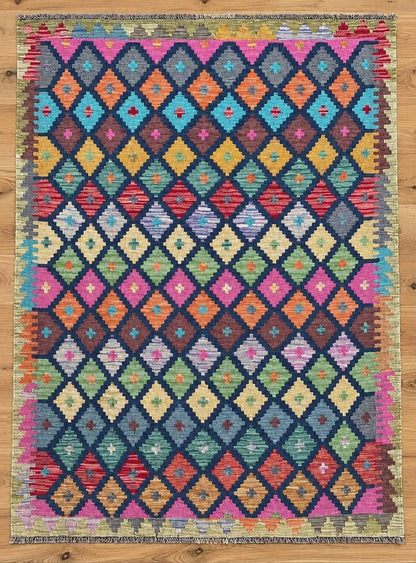 Mamiana Kelim Hand Woven Afghan Wool Rug 5483 198 x 155cm