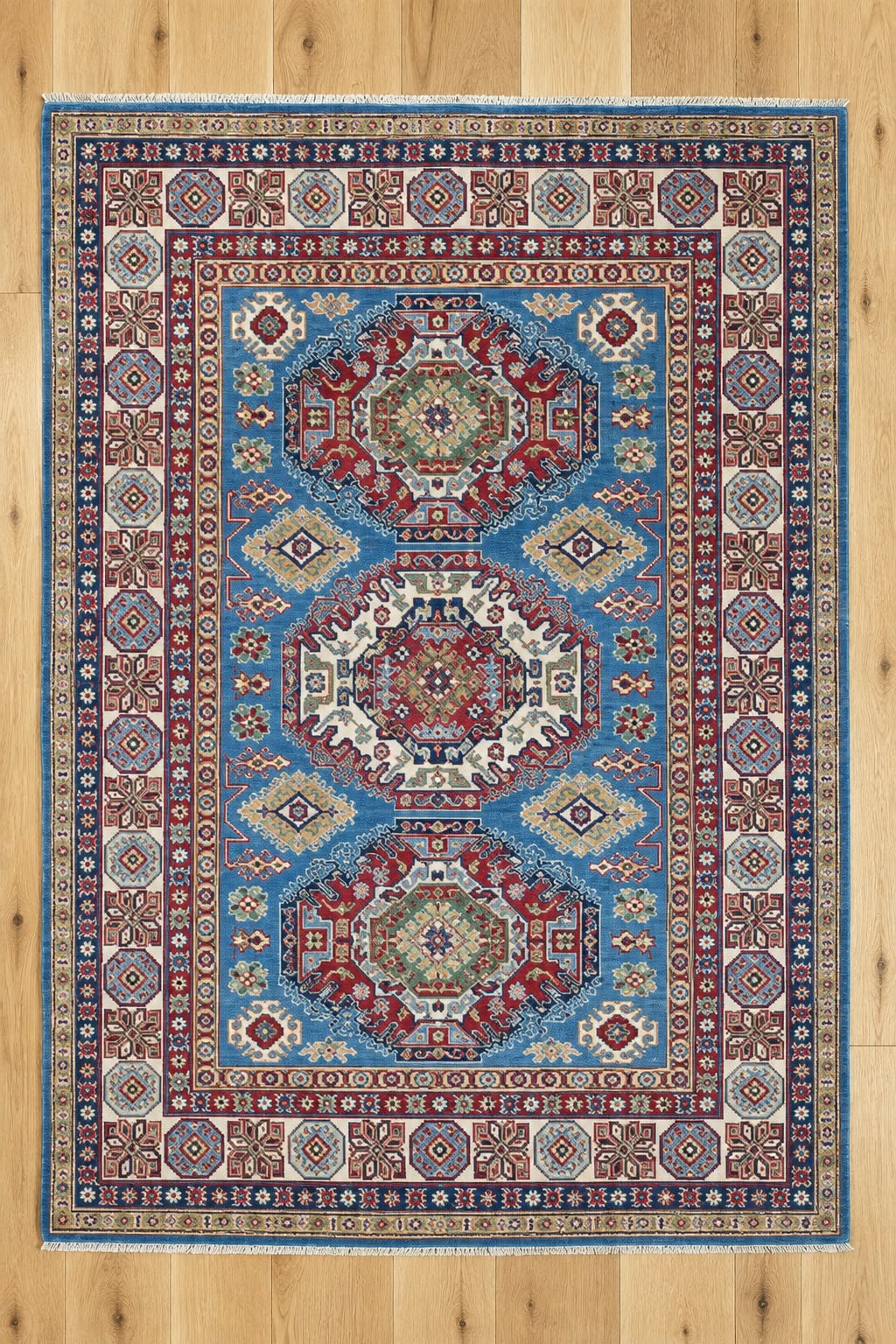 Kazak Hand Knotted Afghan Wool Rug 212 x 147cm 5137