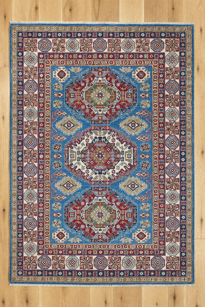 Kazak Hand Knotted Afghan Wool Rug 212 x 147cm 5137