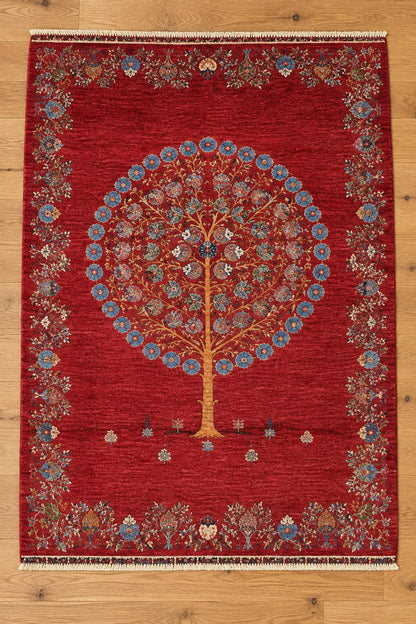Tree Design Hand-Knotted Afghan Wool Rug 5996 196 x 150cm