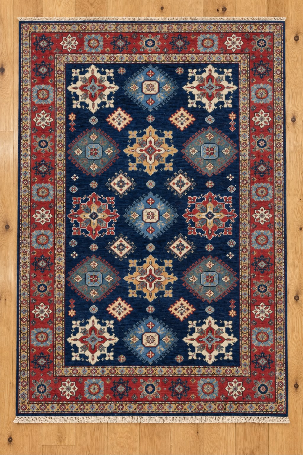 Medium Kazak Hand Knotted Afghan Wool Rug 176 x 121cm 5523