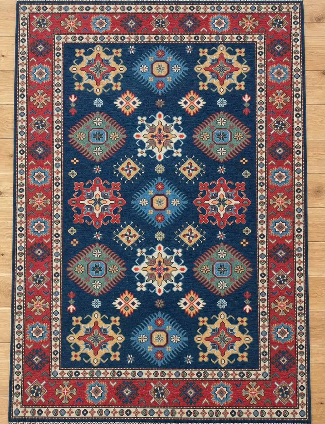 Medium Kazak Hand-Knotted Afghan Wool Rug 5529 180 x 121cm